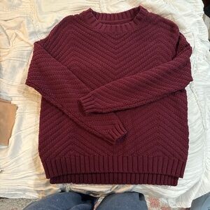 Roots Burgundy Textured Knit Crewneck Sweater